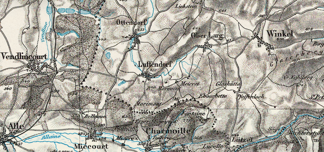 Carte de la région de Miécourt en 1918